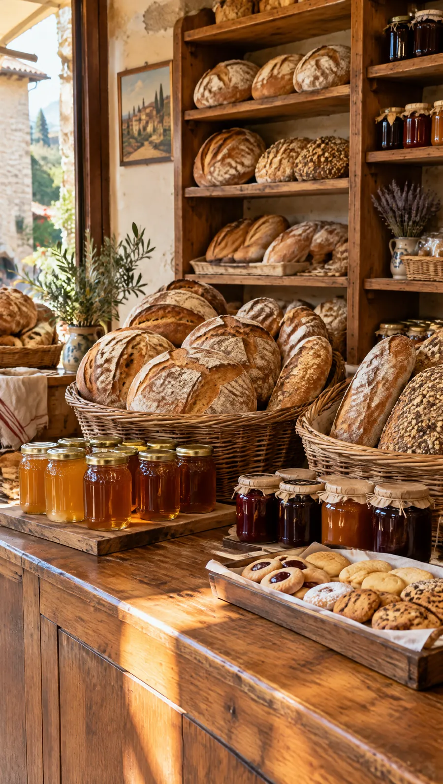 Banco della bottega in Borgo con pane fresco e biscotti