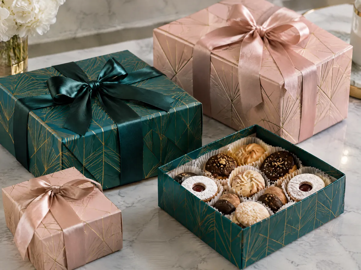 Confezioni regalo di biscotti in carta verde e cipria