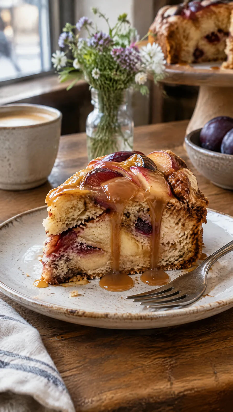 Fetta di plum cake alle mele con glassa al caramello