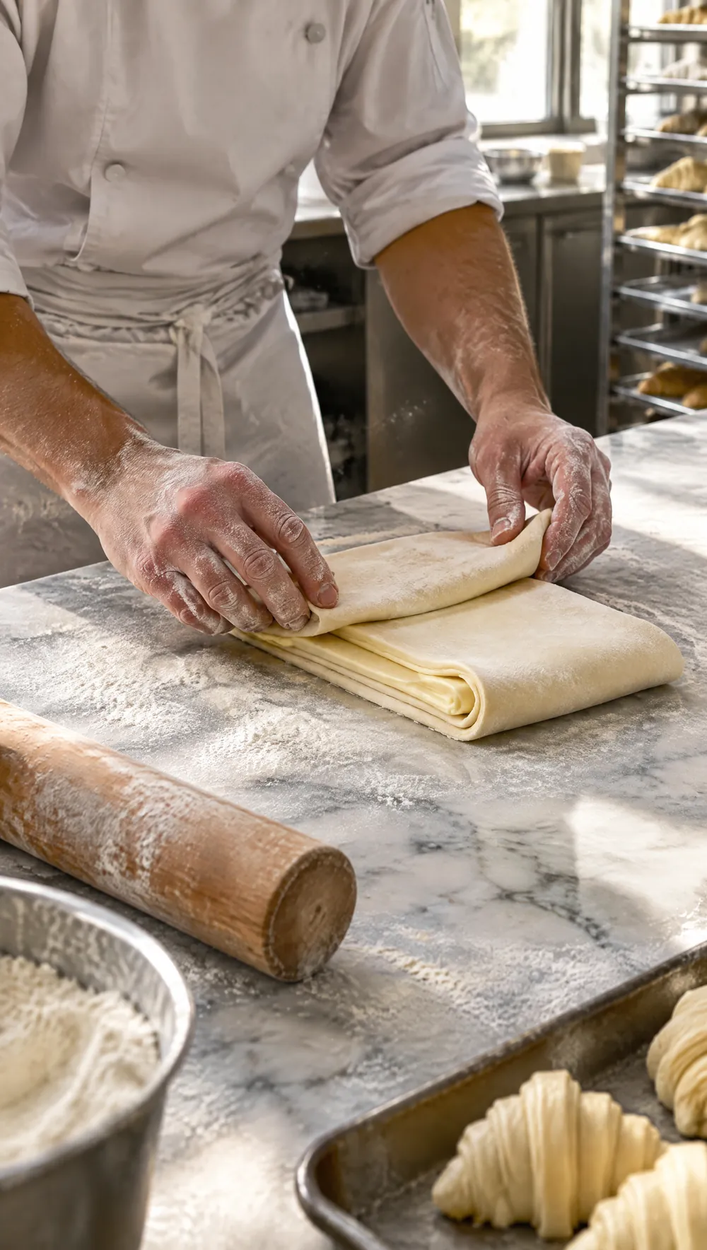 Sfogliatura a mano dell'impasto dei croissant