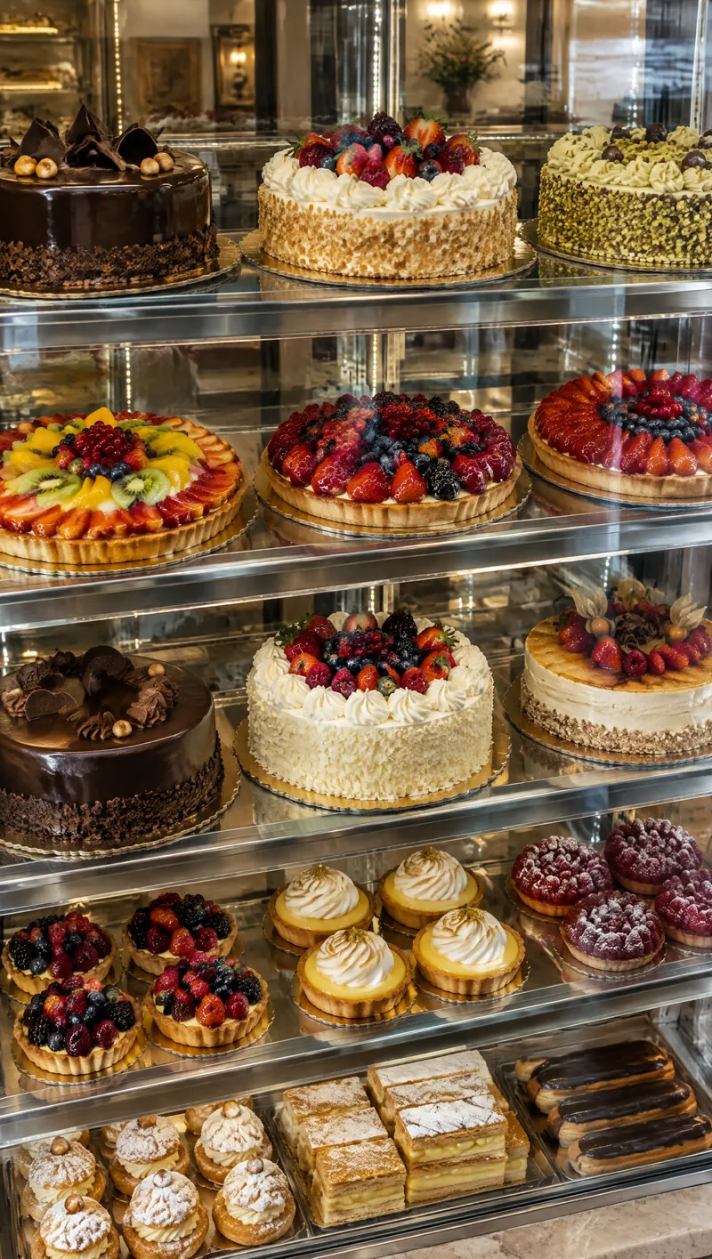 Vetrina refrigerata con torte decorate pronte